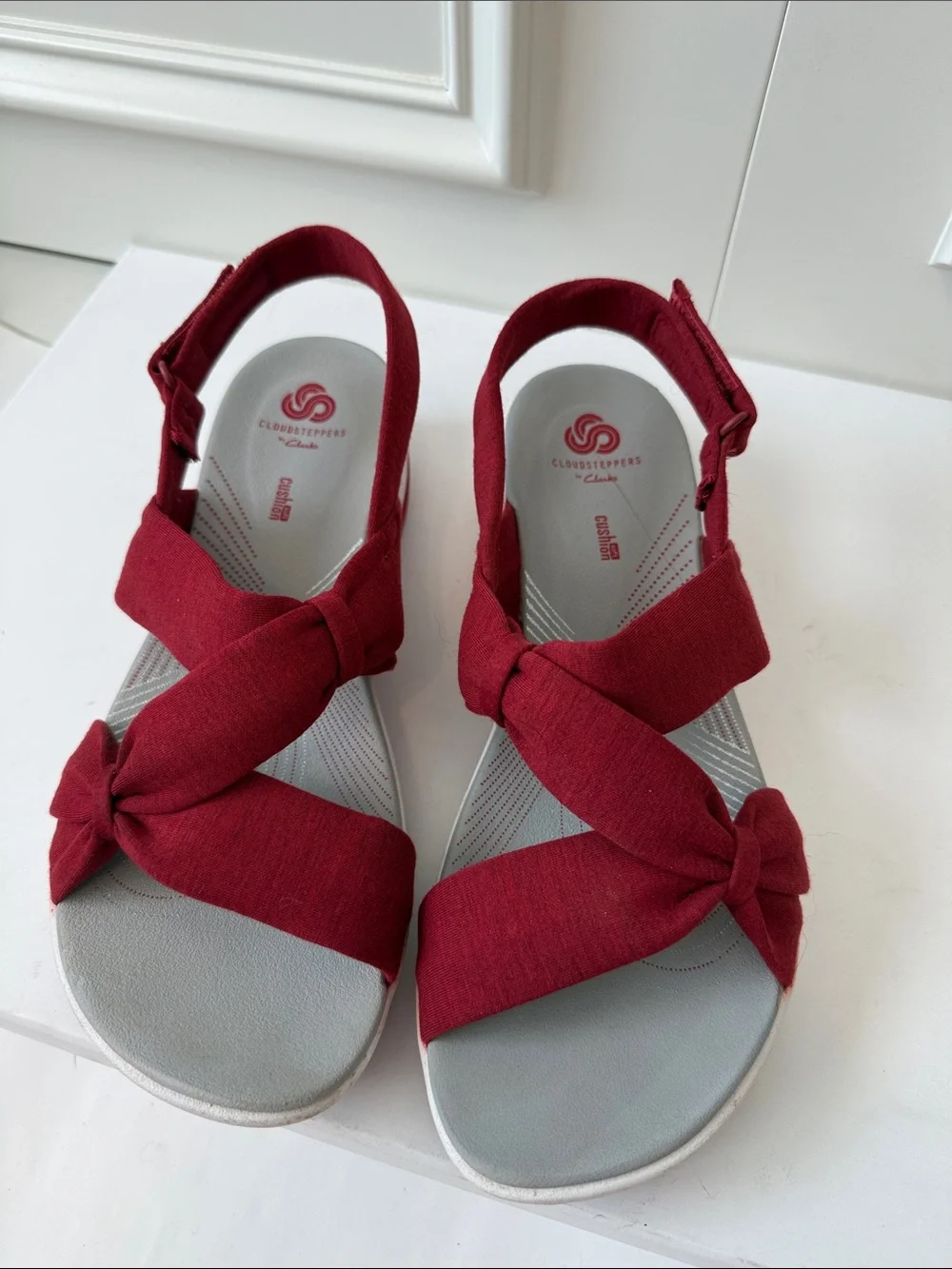 Cloudsteppers by Clarks Arla Belle Women's Burgundy Knot Espadrille Sandals